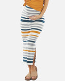 Full Length Maternity Fitted Skirt - Orange and Blue Stripe