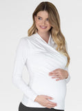 Maternity V-Neck Crossover Bamboo Long Sleeve Top - White