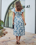 back view- maternity v neck floral dress blue