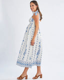 Aenor Blue Border Print Summer Dress