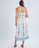 Aenor Blue Border Print Summer Dress