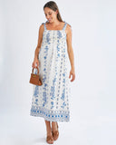 Aenor Blue Border Print Summer Dress