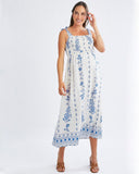 Aenor Blue Border Print Summer Dress