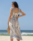 Aenor Blue Border Print Summer Dress