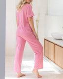 Maternity and Nursing Button Front Pajama Set in Pink