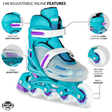 Crazy Skates 148 Adjustable Kids Inline Skates (Small) - Teal Glitter