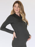 Maternity V-Neck Crossover Bamboo Long Sleeve Top - Khaki - Angel Maternity - Maternity clothes - shop online (6535991623783)