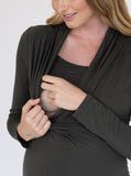 Maternity V-Neck Crossover Bamboo Long Sleeve Top - Khaki - Angel Maternity - Maternity clothes - shop online (6535991623783)