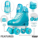 Crazy Skates GLITTER POP Size Medium - 3-6 (4 Size Adjustable) Roller Skates - Teal