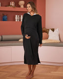 Side View - Maternity Hoodie Nursing Dress Black