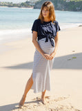 Maternity Maxi Bamboo Skirt - Navy Stripes