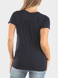 Maternity & Nursing Petal Front Short Sleeve Top in Navy