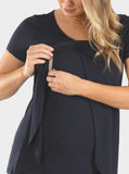 Maternity & Nursing Petal Front Short Sleeve Top in Navy