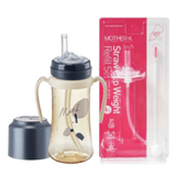 Mother-K PPSU Straw Bottle 300mL (Navy) & Weight Refill Set (with brush)