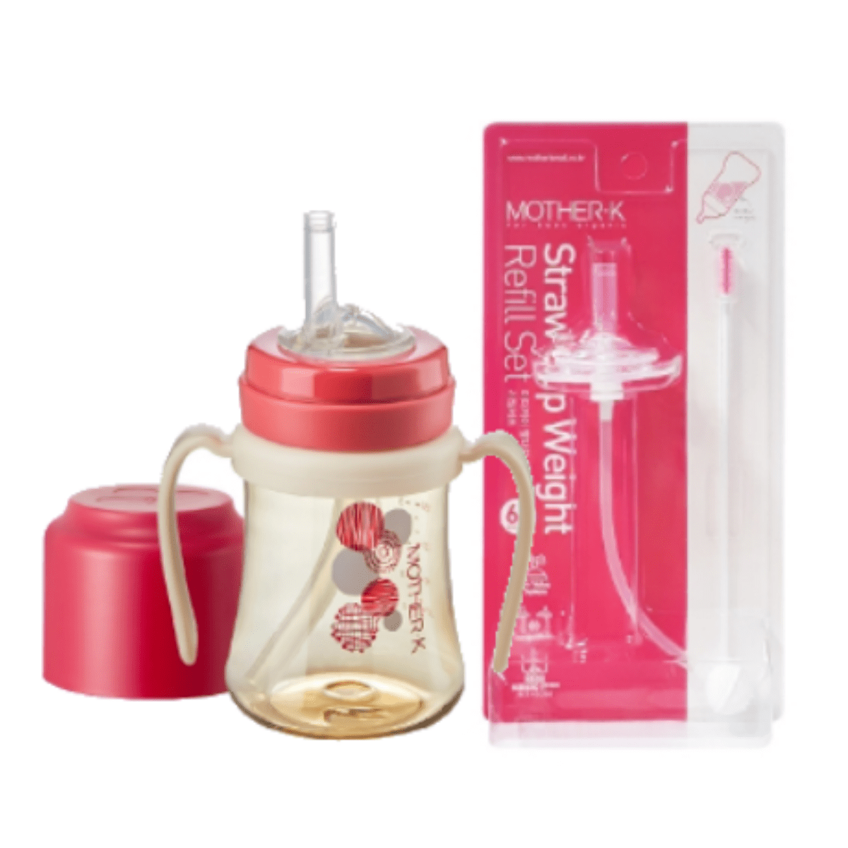 Mother-K PPSU Straw Bottle 200mL (Red) & Weight Refill Set (with brush)