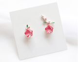 Red Ladies costume jewellery by Bling Moon - Apple Earrings from Korea feature a gradient apple cubic stone and green cubic stone as leaves. Sold by Haru Hana Little Ones Boutique Australia.