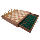 Portable Carved Wooden Chess and Checker Board Set