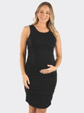 A woman in black bamboo maternity bodycon fitted dress, front2 (2194218287207)