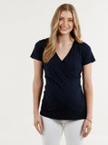 A woman in maternity nursing crossover bamboo tee, main