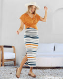 Full Length Maternity Fitted Skirt - Orange and Blue Stripe