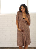 Classic Maternity Wrap  Dress in Brown Print