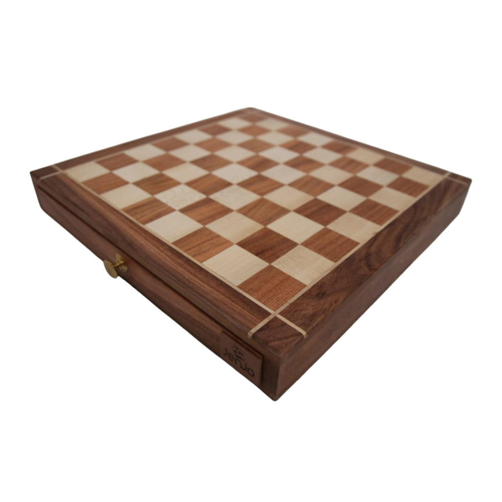 Portable Carved Wooden Chess and Checker Board Set